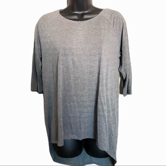 Lindex Tops - LINDEX Gray 3/4 Sleeve High Low Blouse Crew Neck